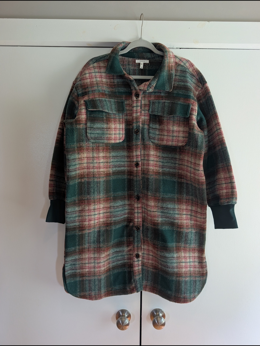 Maurices Green & Burgundy Plaid Utility Shacket